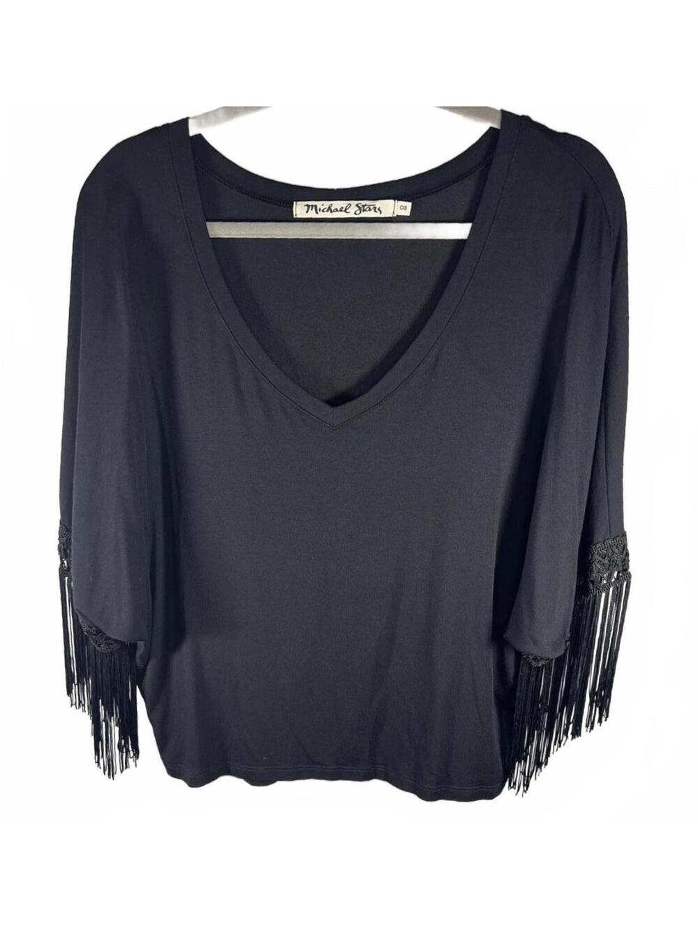 Michael Stars Fringe Dolman Sleeve | Boho Western Chic | V-Neck Knit Blouse OS